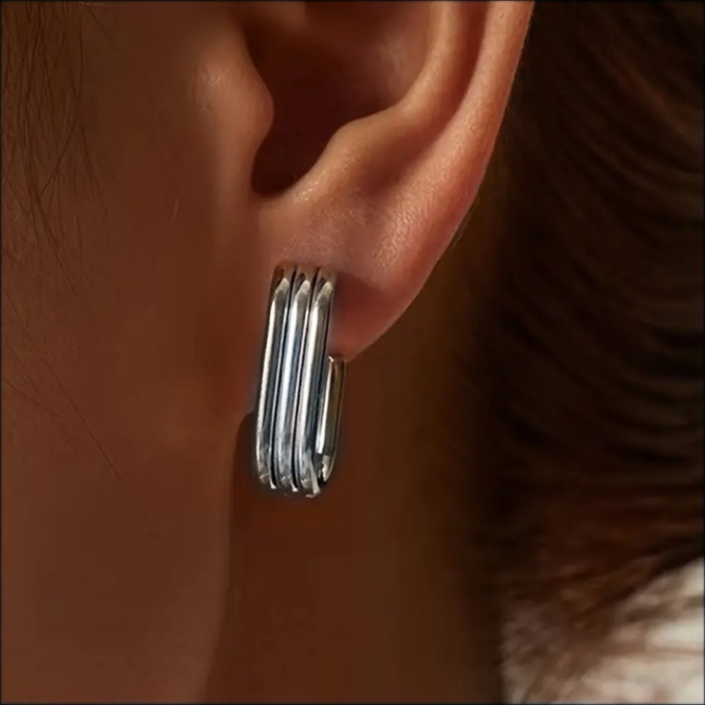 BOGO! Hoop Triple bar earrings Deco - in Silver Color- Boutique NEW - Picture 6 of 6